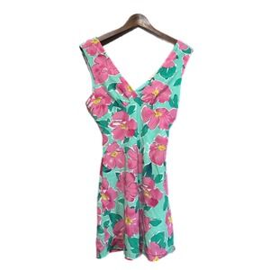 L.A. Hearts Floral VNeck Mini Dress Women Medium Green Pink Excellent Sleeveless